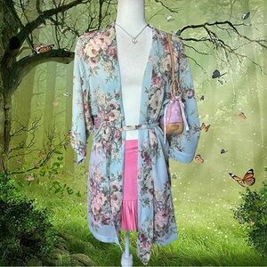 Y2K Vintage Victoria’s Secret Blue Coquette Floral Mesh Robe Size Small